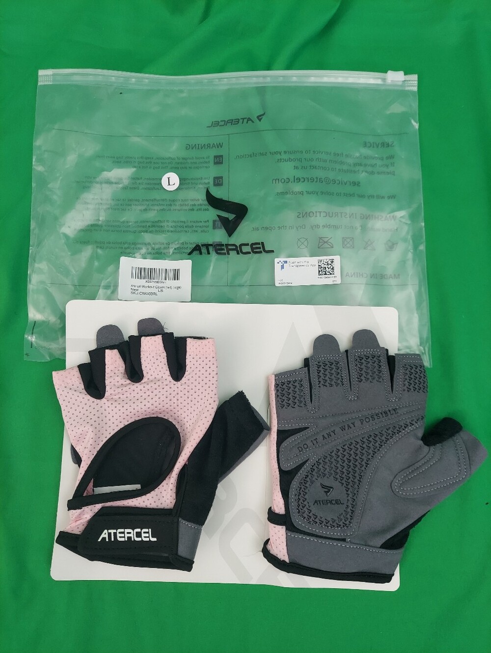 Pink & Gray Half-Finger Workout Gloves - Large, Atercel, Womens Large
